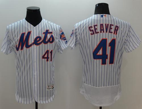 Mets #41 Tom Seaver White(Blue Strip) Flexbase Authentic Collection Stitched MLB Jersey - Click Image to Close